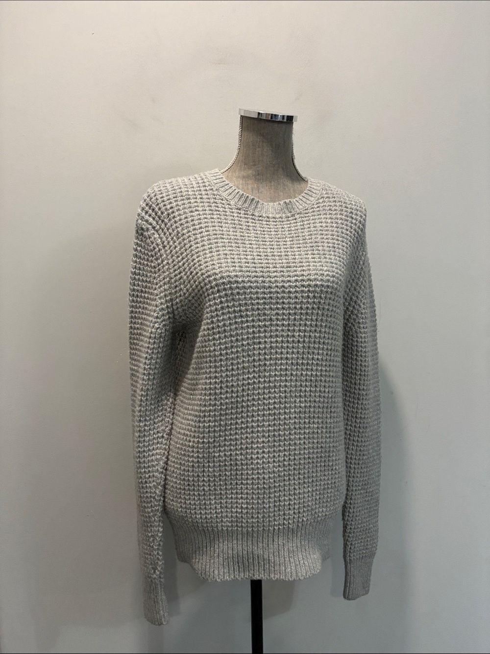 AllSaints Wool Waffle Knit Sweater Grey Oversized Size S - Picture 12 of 15